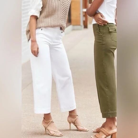 Spanx High Rise Cropped Twill Wide Leg Pants Trousers White Large - Picture 2 of 10